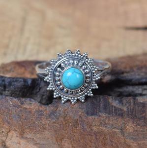 Turquesa Piedra preciosa natural Anillo sólido Joyería Anillo de promesa Plata de Ley 925 Regalo DE BODA hecho a mano Anillo de plata fina Joyería - Product Image 5