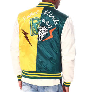 Veste universitaire pour homme sur mesure OEM, en laine de qualité supérieure et manches en cuir, veste de style lettreman avec patch brodé en chenille - Product Image 3