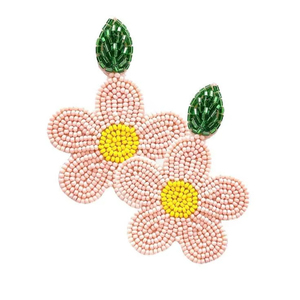 Pendientes de Flores con Cuentas Rosadas, Hojas Verdes, Estilo Boho, Margarita, Flor, Colgantes, Joyería para Vacaciones de Verano - Product Image 1