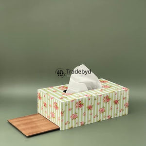 Boîte à mouchoirs décorative de style carré en bois émaillé imprimé, écologique, de Tradebyd, pour la décoration de table - Product Image 3
