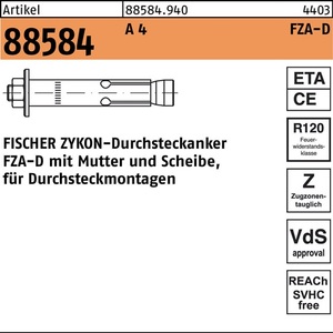 Anclajes de Concreto con Perno Pasante R 88584 ZYKON FZA-D 18x130 M12D/50 A4, 10 Piezas de Fischer - Product Image 1