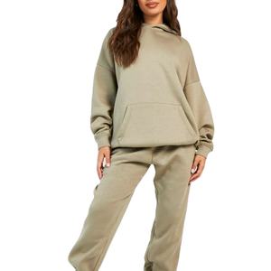 Top qualité femmes pantalons de survêtement et sweat à capuche deux pièces ensembles décontracté polaire coton survêtement sport femmes surdimensionné sweats à capuche survêtement - Product Image 1