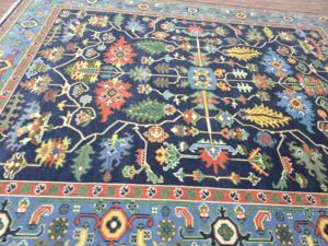 9x12 ft Quick Ship Turkish Inspired Oushak Rug Abstract Design High Quality Cut Pile Handmade Persian Wool <b>Dark</b> Blue 1 Piece - Product Image 5