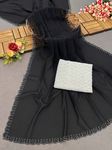 Saris indio listo para usar 1M listo para usar Sari Bollywood secuencia bordado Fuax Georgette Color melocotón saris ropa de fiesta - Product Image 3