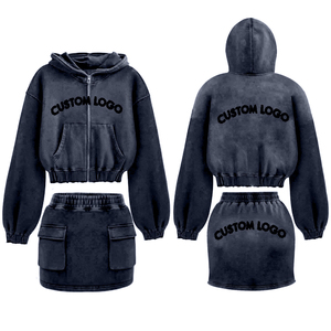 ชุดกระโปรงซับเหงื่อแห้งเร็วของผู้หญิงชุดเสื้อผ้าสองชิ้นเสื้อครอปมีฮู้ดและกระโปรงลำลองสำหรับใส่ในฤดูใบไม้ร่วง - Product Image 5