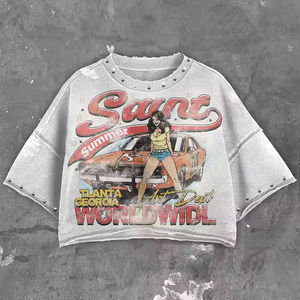 T-shirts pour hommes personnalisés en coton 100% 250g 300gsm, coupe courte, bord brut, épaules tombantes, impression DTG, effet délavé soleil diamant, effet vieilli - Product Image 3