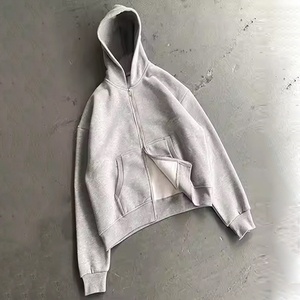 Sweat à capuche personnalisé délavé à l'acide avec fermeture à glissière surdimensionnée à manches longues Sweats à capuche à la mode de couleur blanche avec un design et une taille personnalisés - Product Image 4