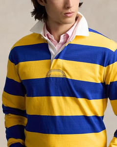 380gsm Heavy Cotton Knit Custom <b>Striped</b> School Polo Rugby Uniform With Embroidery Logo - Product Image 3