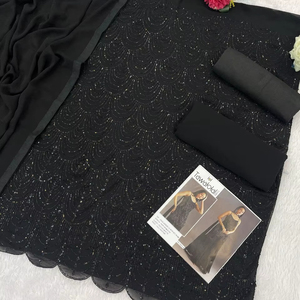 Georgette de renard lourd avec travail de séquence de broderie et costume de palazzo moins fantaisie - Product Image 2