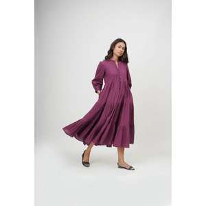 <b>Women</b> <b>Purple</b> Long Sleeve Tiered Floor-Length Eco-Friendly Natural Loose Casual Summer Resort Wear Cotton <b>Dress</b> - Product Image 2