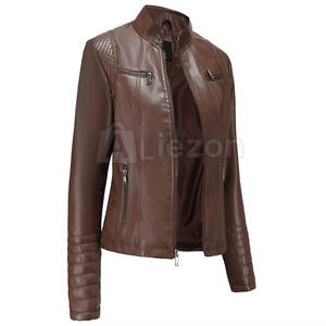Venta caliente Ropa de mujer Chaqueta de cuero Nueva moda Mujer Chaqueta de cuero Chaquetas de cuero a prueba de viento - Product Image 1