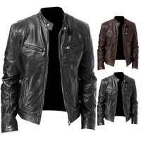 Veste en cuir pour homme en gros, col montant en toile, broderie, respirante, coupe-vent, marron, qualité supérieure, grandes poches