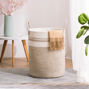 Best Quality Customized homemade <b>Jute</b> White Cotton Rope Storage <b>Basket</b> With Handle Handwoven Braided <b>Jute</b> Laundry <b>Basket</b> - Product Image 3