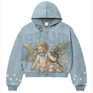 Sweat à capuche en molleton de coton français personnalisé 460 g/m², imprimé en 3D, surdimensionné, délavé à l'acide, coupe ample, taille XL avec strass - Product Image 2