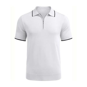 Piqué de coton d'été décontracté pour hommes de haute qualité pour polos à manches courtes avec conception à glissière avec propre logo motif solide tricoté - Product Image 4