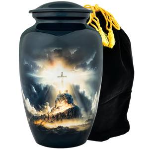 Urna Funeraria de Mármol Blanco con Banda Decorativa Dorada y Bolsa de Almacenamiento de Terciopelo para Cenizas de Adultos - Product Image 5