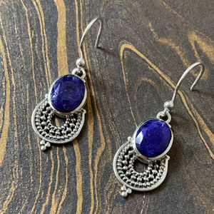 Boucles d'oreilles pendantes en Lapis Lazuli de 4,1 grammes, plaquées or et or rose avec diamants et perles, bijoux tendance pour mariage et soirée, cadeau idéal - Product Image 1