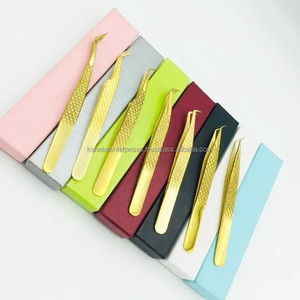Golden Gold Professional Precision Anti-Static Eyelash Extension Tweezers Stainless Steel Beauty <b>Tool</b> for 12-14cm Lash - Product Image 1
