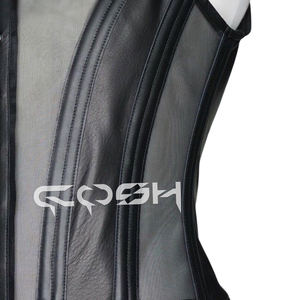 Gilet corset en cuir noir et maille pour homme, col en V, corset gothique pour sculpter la taille - Product Image 4