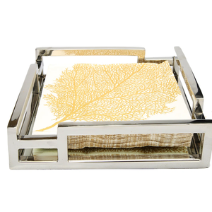 Servilletero de centro de mesa hecho de vidrio transparente y metal de calidad superior con acabado dorado más exigente a precios competitivos - Product Image 2