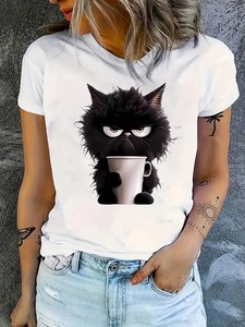 Nueva camiseta de mujer, Camiseta con estampado de estilo de mapa 3D, camiseta de manga corta con cuello en V de gran tamaño a la moda para mujer, ropa femenina, Tops de calle - Product Image 5