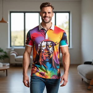 เสื้อยืดโปโลแขนสั้นสำหรับผู้ชายเสื้อโปโลพิมพ์ลายโพลีเอสเตอร์100% พิมพ์ลายสำหรับฤดูร้อน - Product Image 2