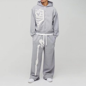 High Quality Customizable Casual Men's Hooded Tracksuit 100% Cotton Logo Puff Print Winter Sets Quick Dry Size Color Options - Product Image 2