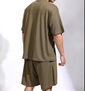 Conjunto deportivo de verano informal y transpirable de camiseta de manga corta y pantalones cortos para hombre, conjunto de 2 piezas, conjunto de jogger de algodón tejido. - Product Image 2