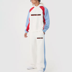 Wholesale Custom Embroidery logo color block paneled Sweatsuit Loose fit oversized hoodie & Baggy jogger Tracksuit for men - Product Image 1