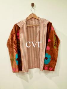 Chaqueta Bohemia de Terciopelo Bordada con Cuello Mandarín, Manga Larga, Estampado Floral, Talla Grande, Ropa Exterior para Mujer, Ropa de Otoño - Product Image 4