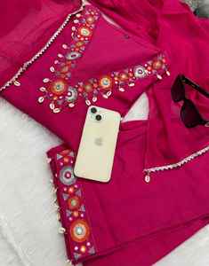 Algodón bordado increíble Rosa RANI Salwar Kameez para mujer Casual verano manga tres cuartos pantalones sólidos bolsillo único - Product Image 3