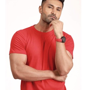 Camiseta básica negra de verano para hombre, Jersey Premium de algodón de calidad, logotipo personalizado, talla grande y alta, tela de punto con cuello OEM - Product Image 5