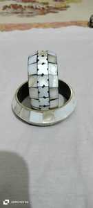 Custom Made Elegant <b>Mother</b> of Pearl Tungsten Bangles with Luminous Shimmer Black Rhodium Plating Buddhist Charm <b>for</b> Any Outfit - Product Image 5