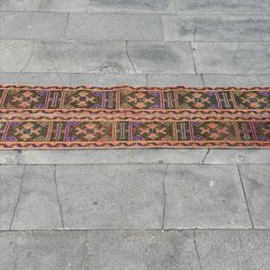 Turkish 1.3x9.8 ft Rug, <b>Runner</b> Vintage Rug, <b>Red</b> Blue Southwestern Wool Rug - Product Image 4