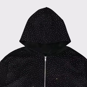 Streetwear personnalisé en détresse Écusson de broderie Hommes Acid Wash Sun Faded 400gsm Heavyweight Zip up Rhinestone Hoodie - Product Image 5