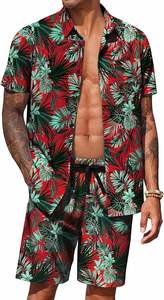 ชุดฮาวาย 2 ชิ้น สำหรับผู้ชาย เสื้อเชิ้ตแขนสั้นติดกระดุม ระบายอากาศได้ดี พร้อมกางเกงขาสั้นถัก  ชุดลำลองชายหาด - Product Image 5