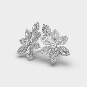 Bague de mariage à deux doigts en diamant de laboratoire taille marquise ronde de 3,0 carats, avec fleur florale en perles, bijoux fins pour femmes - Product Image 4