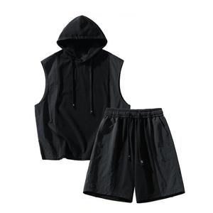 Ensemble de gymnastique d'entraînement vintage pour hommes confortable 100% coton débardeurs à capuche Shorts chemises musculaires décontractées musculation impression d'été - Product Image 2