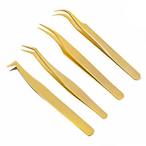 Pinzas para Extensión de Pestañas de Acero Inoxidable, Pinzas Profesionales para Pestañas con Decoración Dorada, Antiestáticas - Product Image 1