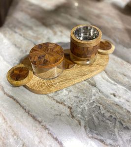 Juego de quemador Bakhoor de madera de mango aromático de lujo con soporte de incienso Oud decorativo con incrustaciones a cuadros con bandeja y tarro - Product Image 2