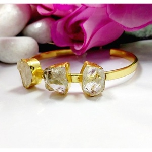 Brass Gold Plated Fashion Cuff <b>Bracelets</b> with Gemstones - Product Image 3