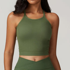 Haut court de yoga personnalisé pour femme, col rond, torsadé sur le devant, dos croisé, soutien-gorge de sport pour gym et fitness - Product Image 5