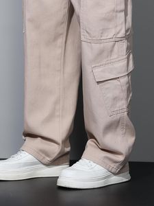 Lujosos pantalones cargo de mezclilla de lona holgados para hombres Estilo casual Peso medio Diseño de pierna ancha Cierre de cordón para patinadora de hip hop - Product Image 4