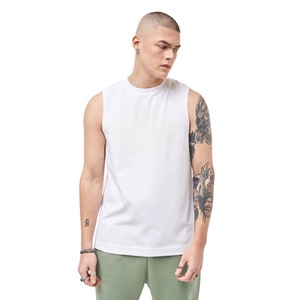 <b>Mens</b> Relaxed Fit White Tank <b>Top</b> Cotton <b>Muscle</b> Shirt with Bold Logo Perfect for Gym Sports Layering and Streetwear Fashion - Product Image 3