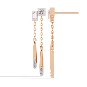 ต่างหูหมุดเพชรสำหรับผู้หญิงดีไซน์แบบโซ่คู่สีทอง14kt ทันสมัย - Product Image 3