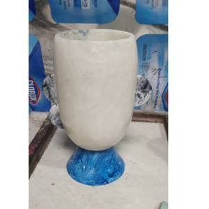 Handcrafted White <b>Resin</b> <b>Vase</b> with Blue Sculpted Base | Modern Artistic Flower <b>Vase</b> for Contemporary Home Decor - Product Image 1