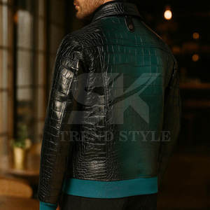 Veste en cuir texturé croco tendance pour homme, coupe ajustée, élégante, pour un style décontracté en plein air, veste en cuir croco de haute qualité pour homme - Product Image 5