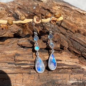 Boucles d'oreilles pendantes en pierre de lune véritable, argent sterling 925, longues, faites à la main, bijoux uniques et tendance, cadeau pour femmes et hommes - Product Image 6