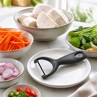 Grijze Y-vormige groenteschiller met roestvrijstalen mes, fruitschiller, keukenhulpje voor thuis koken, groothandel, bulk levering