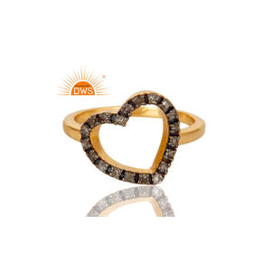 Pave Diamond Set Heart Design Ring Joyería para mujer Regalo para ella Impresionante anillo de plata esterlina chapado en oro de 18 quilates Proveedor de joyas - Product Image 2